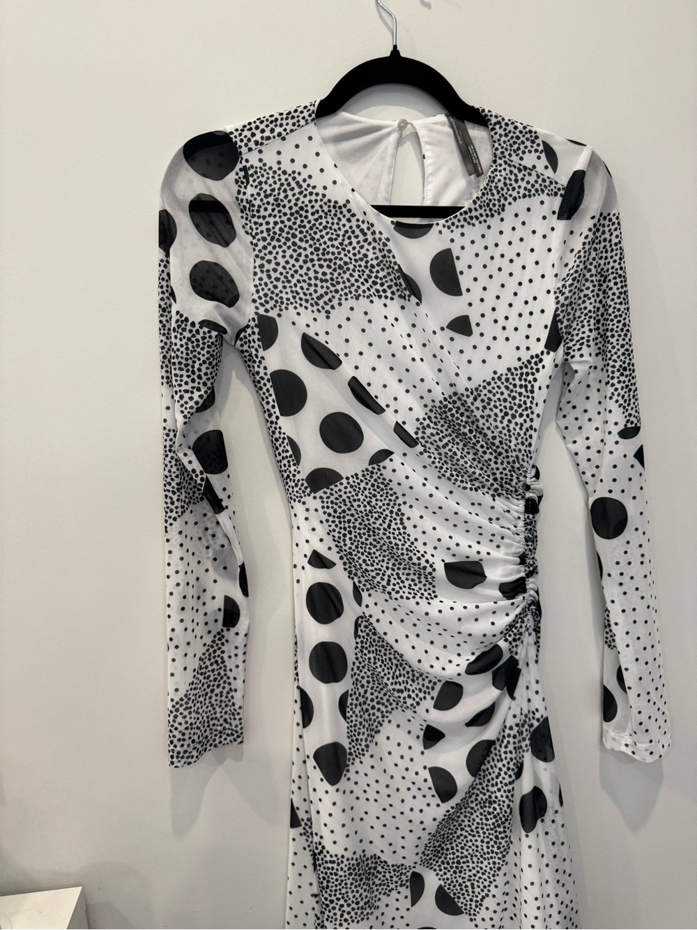 Anthropologie Black & White Abstract Print Ruched Midi Dress XS 0891 - Picture 3 of 8